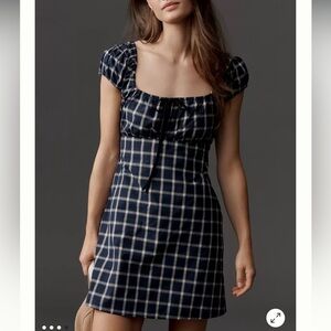 LISA SAYS GAH Anthropology SUZY PUFF-SLEEVE MINI DRESS midnight plaid